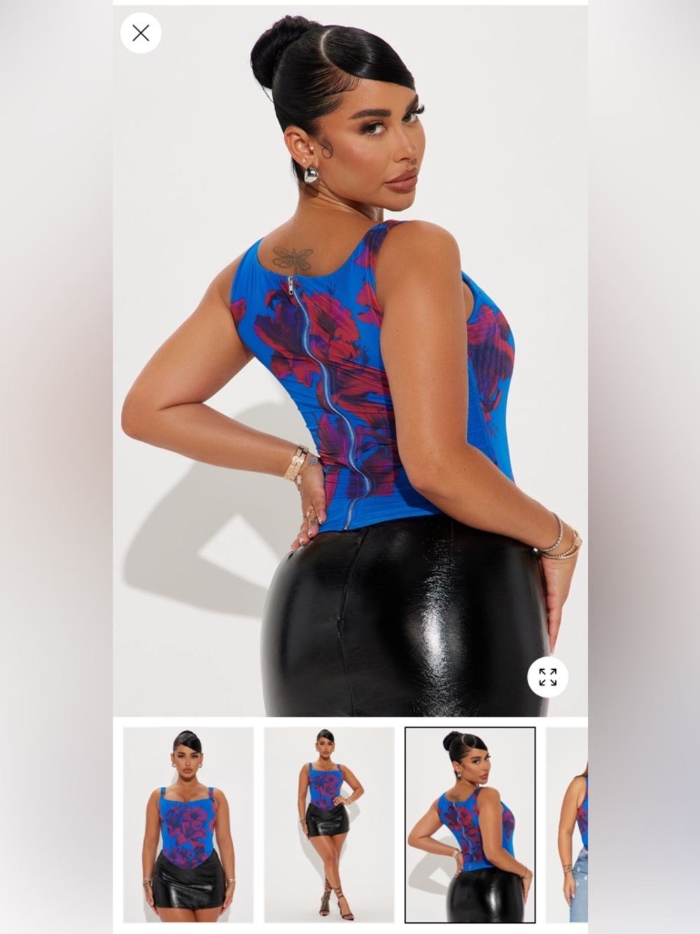 Fashion Nova Blue and Pink Floral Women's Mesh Corset Top